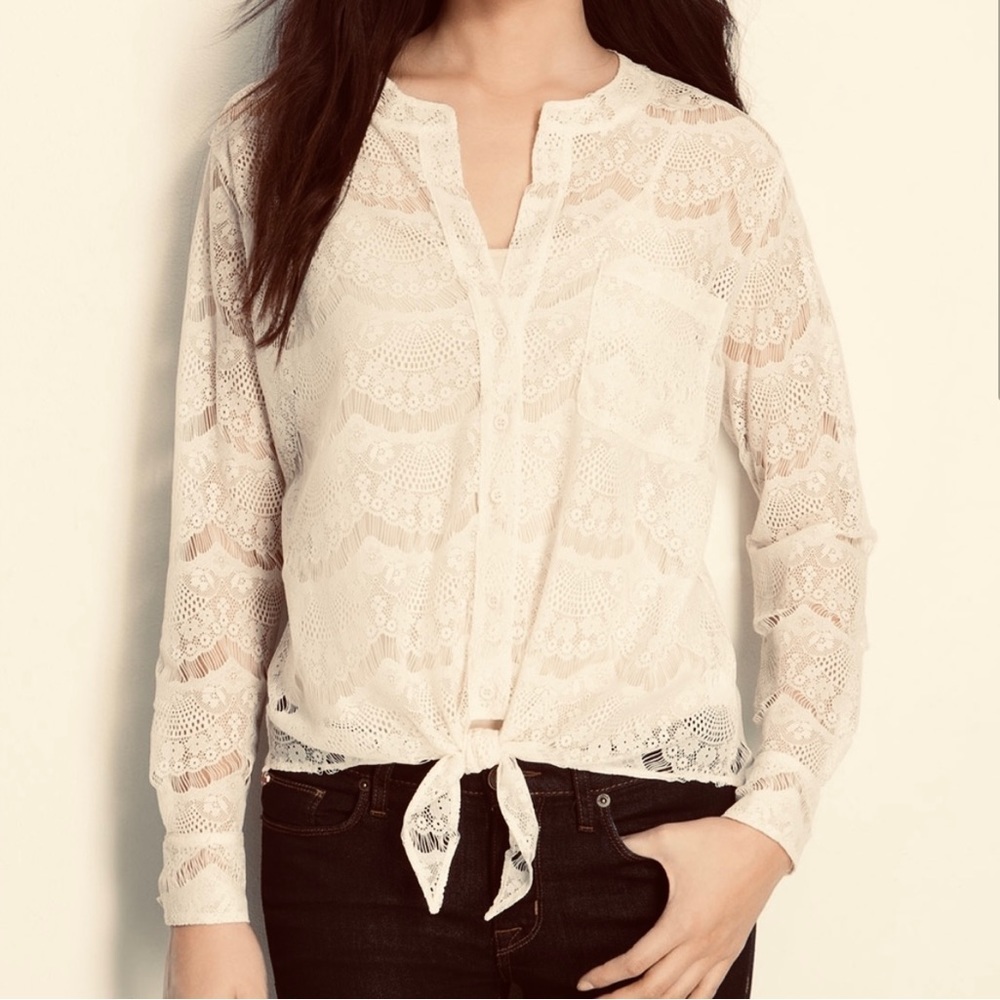 Bellatrix Women Lace, Tie Front Top Ivory Size Large